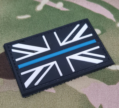 Flag Thin Blue Line / Police - Rubber / PVC Morale - Fun Novelty Patch / Badge with hook backing