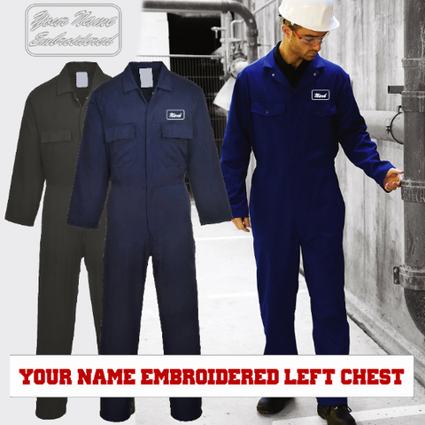 Personalised - Poly Cotton Work Coveralls Overalls (Black / Navy) vintage retro gas garage service station gasoline workshop work