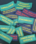 Paramedic / woven patch / Identification badge - woven badge 40mm x 100mm approx 4CM X 10CM emergency service / healthcare