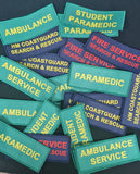 Ambulance / woven patch / Identification badge - woven badge 40mm x 100mm approx 4CM X 10CM emergency service / healthcare