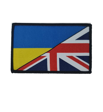 Ukraine / British Flag woven Badge Patch 50mm x 80mm union jack flag 1/2 slava ukraine / full colour velcro