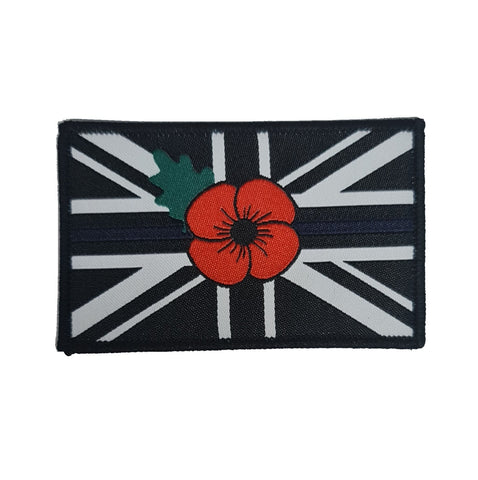 Thin Blue Line / Police / Red Poppy / Black & White flag patch / woven badge 50mm x 80mm, Armed Forces / remembrance