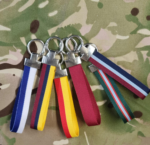 Regimental Belt Loop - Key Ring Nickel chrome spring loaded keyring- Choose Your Design