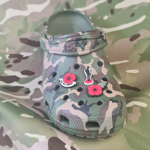 silicone / clog / water shoe - novelty charm / gem / logo logo customise your poppy, remembrance, lest we forget